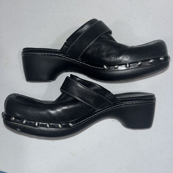 NWOT Ecco Chunky Y2k Studded Black Silver Leather Clogs Mules Buckles 37 6.5 - Picture 6 of 10
